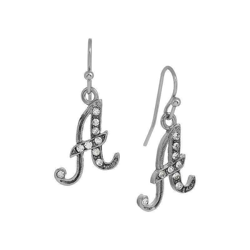 1928 Silver Tone Crystal Initial Drop Earrings, Womens Product Image