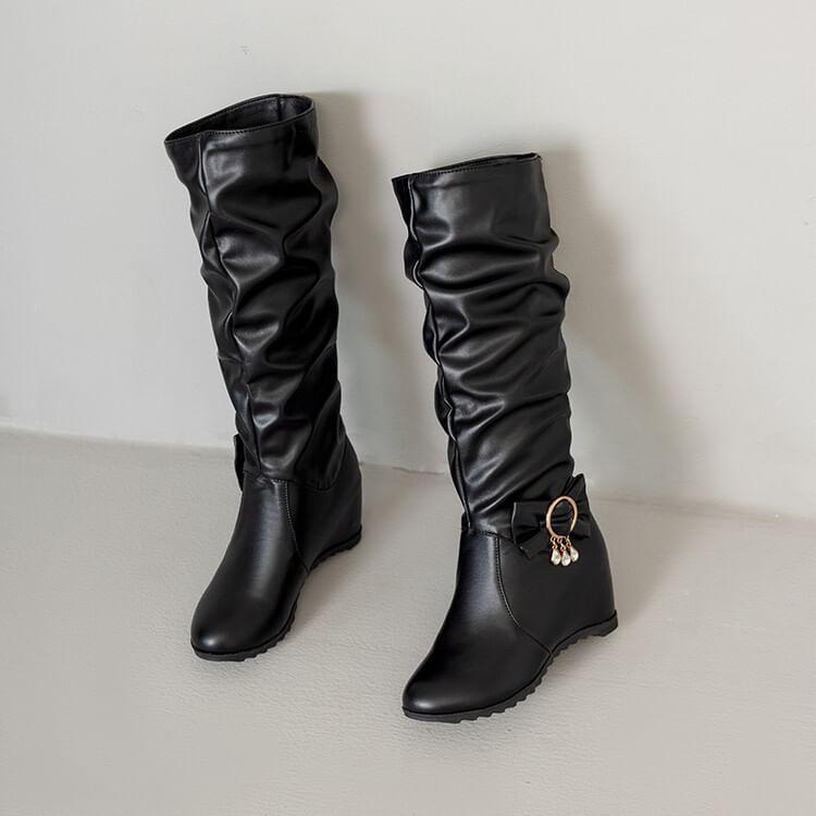 Faux Leather Hidden Wedge Tall Boots Product Image