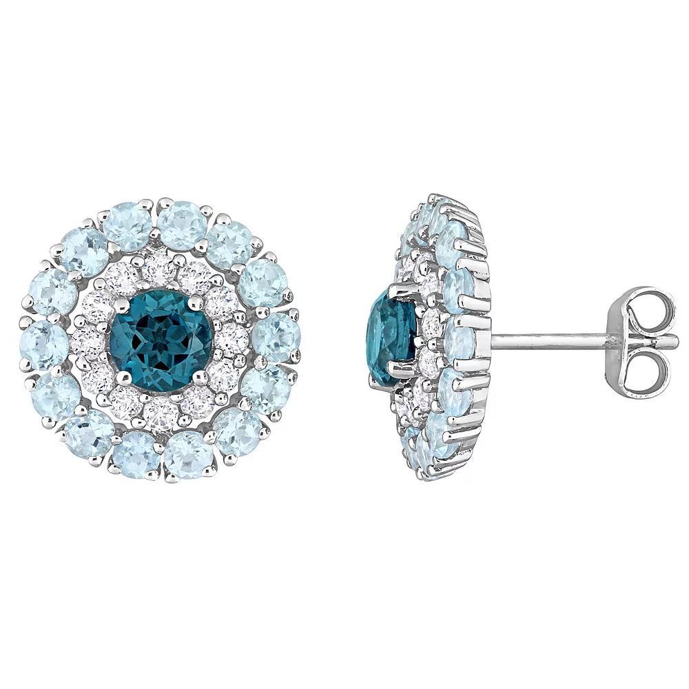 Stella Grace Sterling Silver Blue Topaz & White Topaz Double Halo Stud Earrings, Women's Product Image