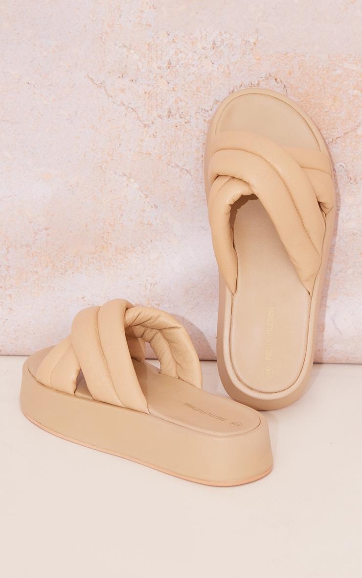 Beige Chunky Padded Cross Straps Sandals Product Image