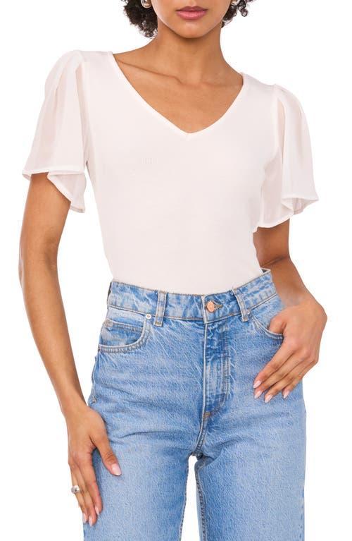 1.state Womens Flutter Short Sleeve V-Neck Knit Top Product Image