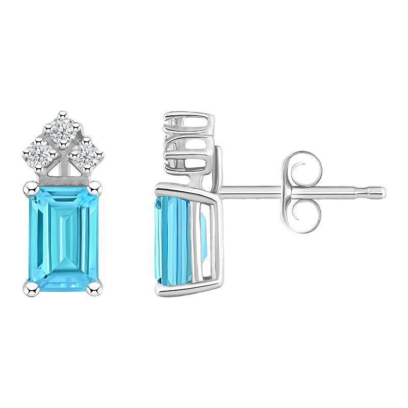 Celebration Gems 14k Gold Emerald Cut Tanzanite & 1/8 Carat T.W. Diamond Stud Earrings, Women's, 14k Whgold Product Image