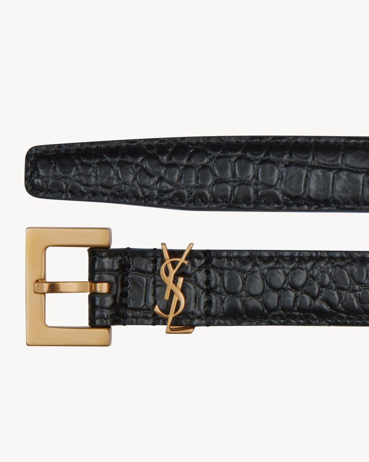 CASSANDRE THIN belt with square buckle in CROCODILE-EMBOSSED leather | Saint Laurent | YSL.com Product Image