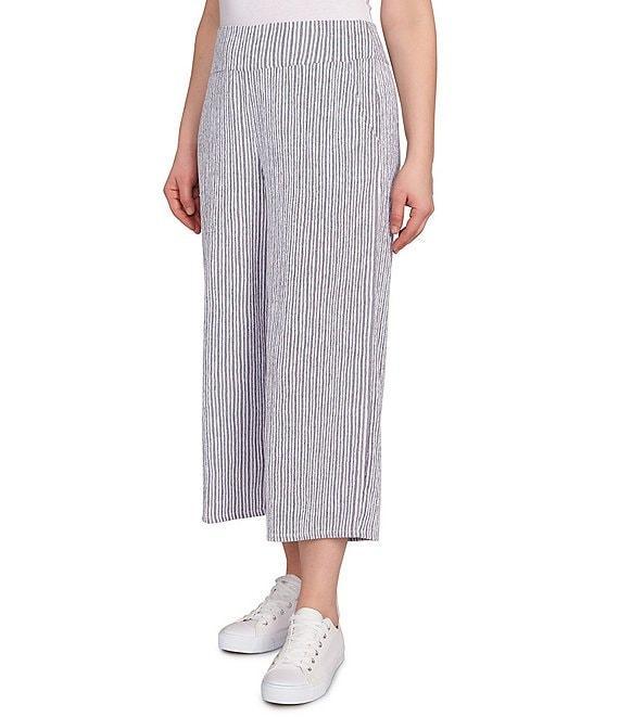 Ruby Rd. Puckered Stripe Knit Wide Leg Pull-On Pants Product Image