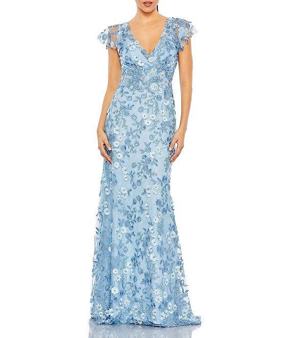 Mac Duggal Beaded Embroidered V-Neck Flutter Sleeve Gown Product Image