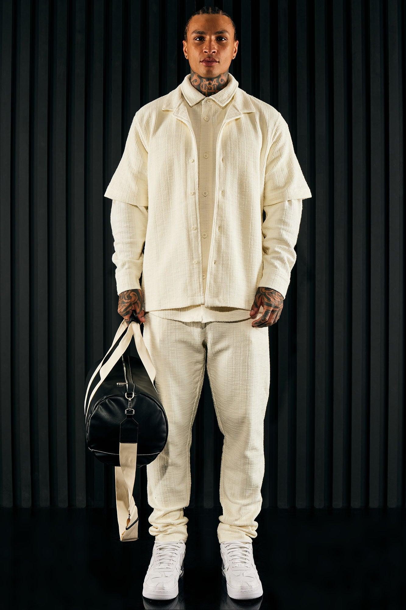 Dean Textured Short Sleeve Button Up Shirt - Cream Product Image