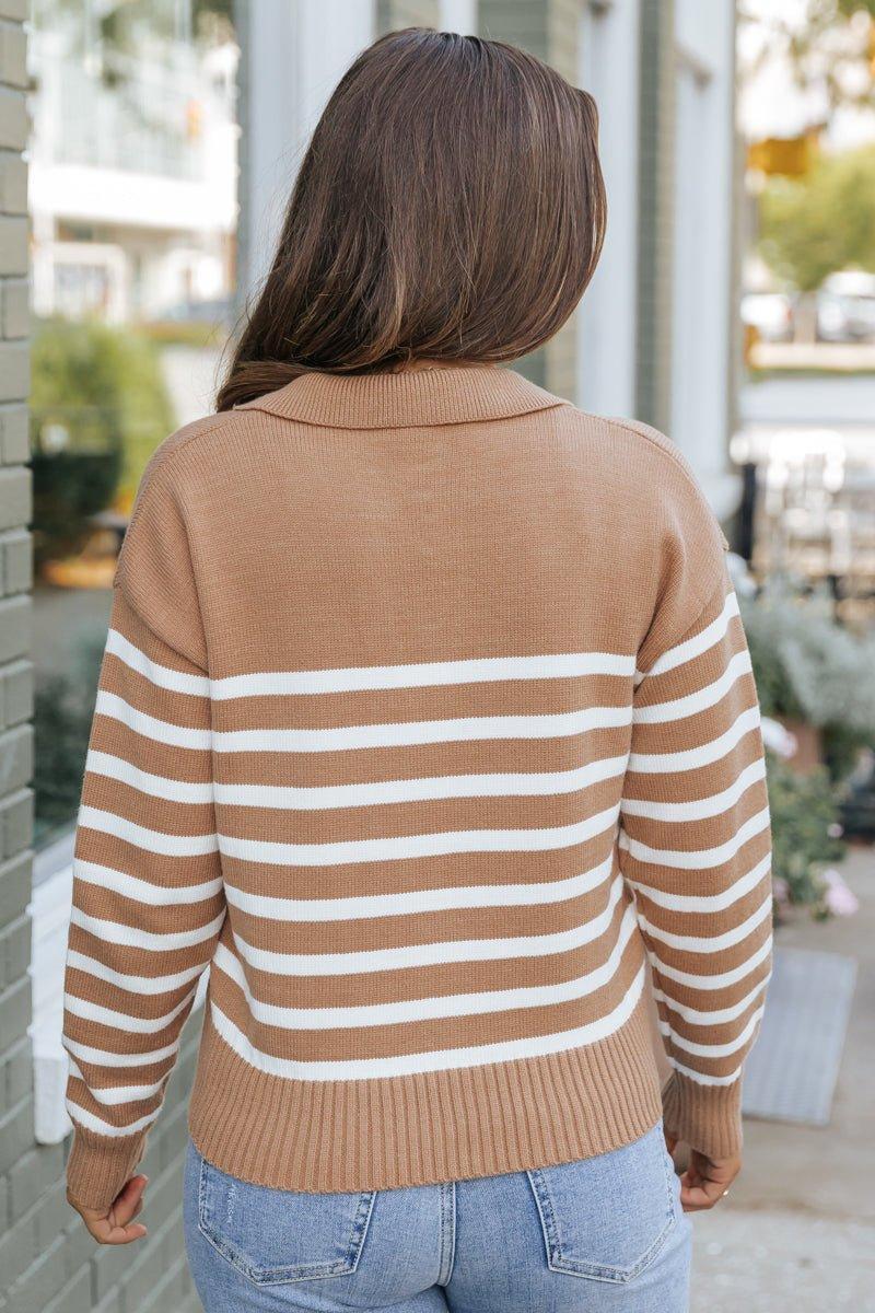 Tan and Cream Striped Pullover Sweater - FINAL SALE Product Image