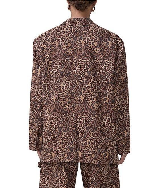 AFRM Joette Denim Leopard Print Notch Collar Neck Long Sleeve Blazer Product Image