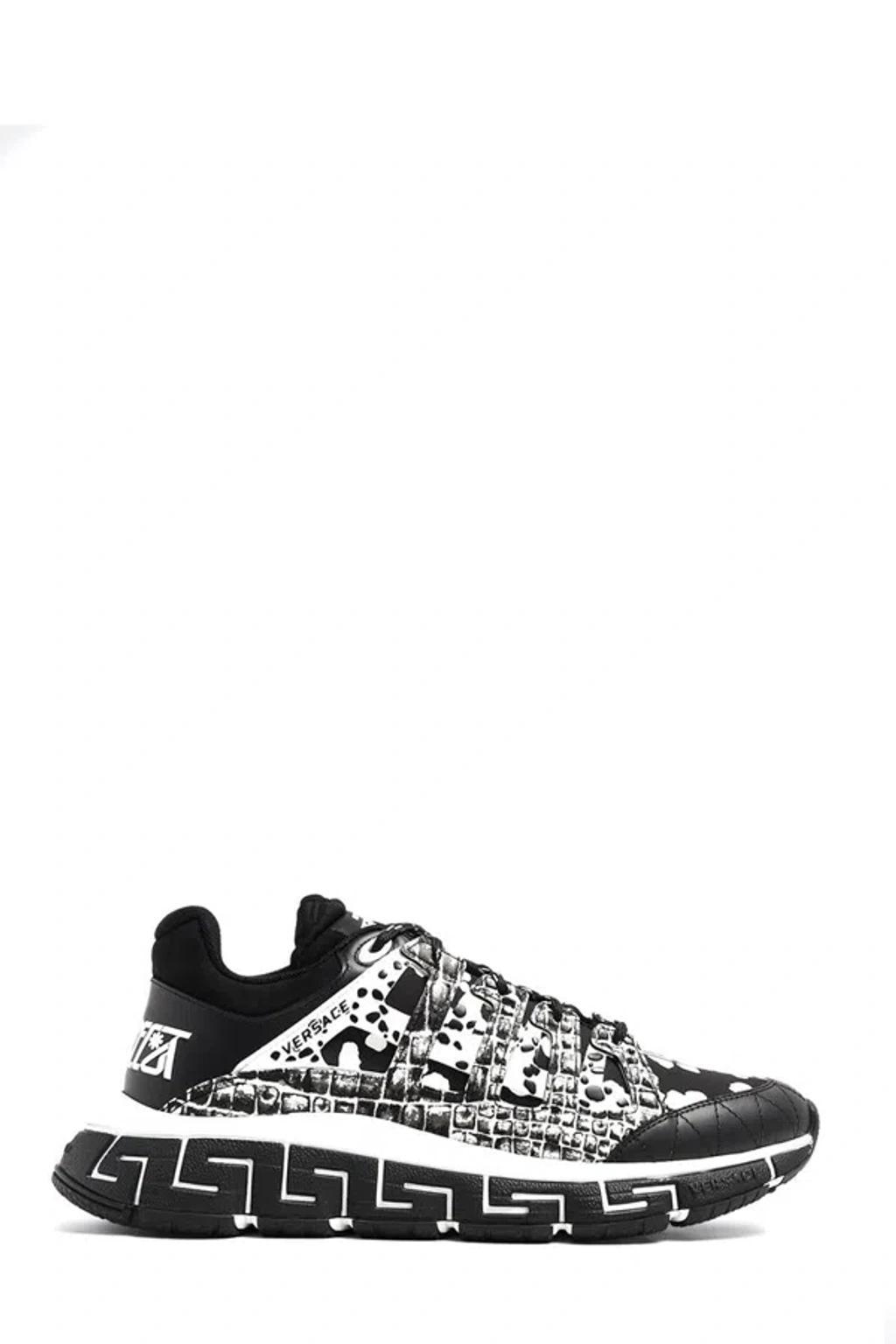 VERSACE Trigreca Leather Sneakers In Black Product Image