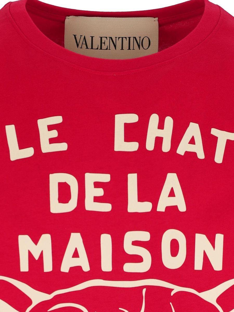 VALENTINO Graphic Print House Cat Crew Neck T-shirt In Red Product Image