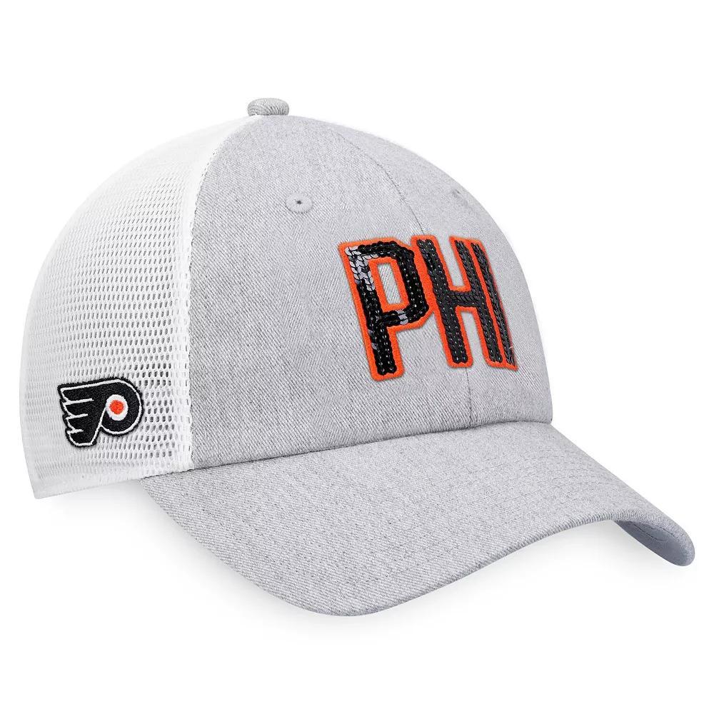 Women's  Fanatics Branded Heather Gray/White Philadelphia Flyers Iconic Glimmer Trucker Snapback Hat, Fly Grey Product Image