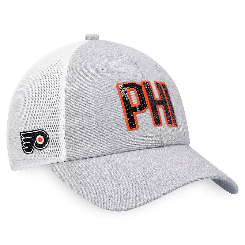 Women's  Fanatics Branded Heather Gray/White Philadelphia Flyers Iconic Glimmer Trucker Snapback Hat, Fly Grey Product Image