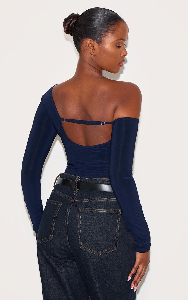 Navy Open Back Asymmetric Long Top Product Image