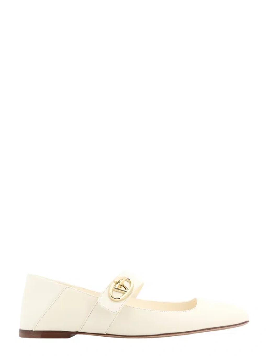 VALENTINO GARAVANI Ivory Leather Vlogo Locker Ballerinas Product Image