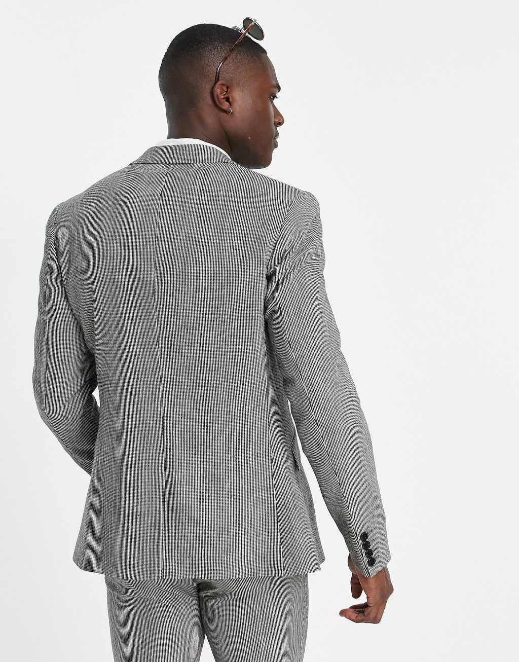 ASOS DESIGN wedding super skinny wool mix suit jacket in monochrome puppytooth Product Image