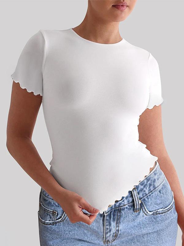 Short Sleeves Skinny Solid Color Round-Neck T-Shirts Tops Product Image
