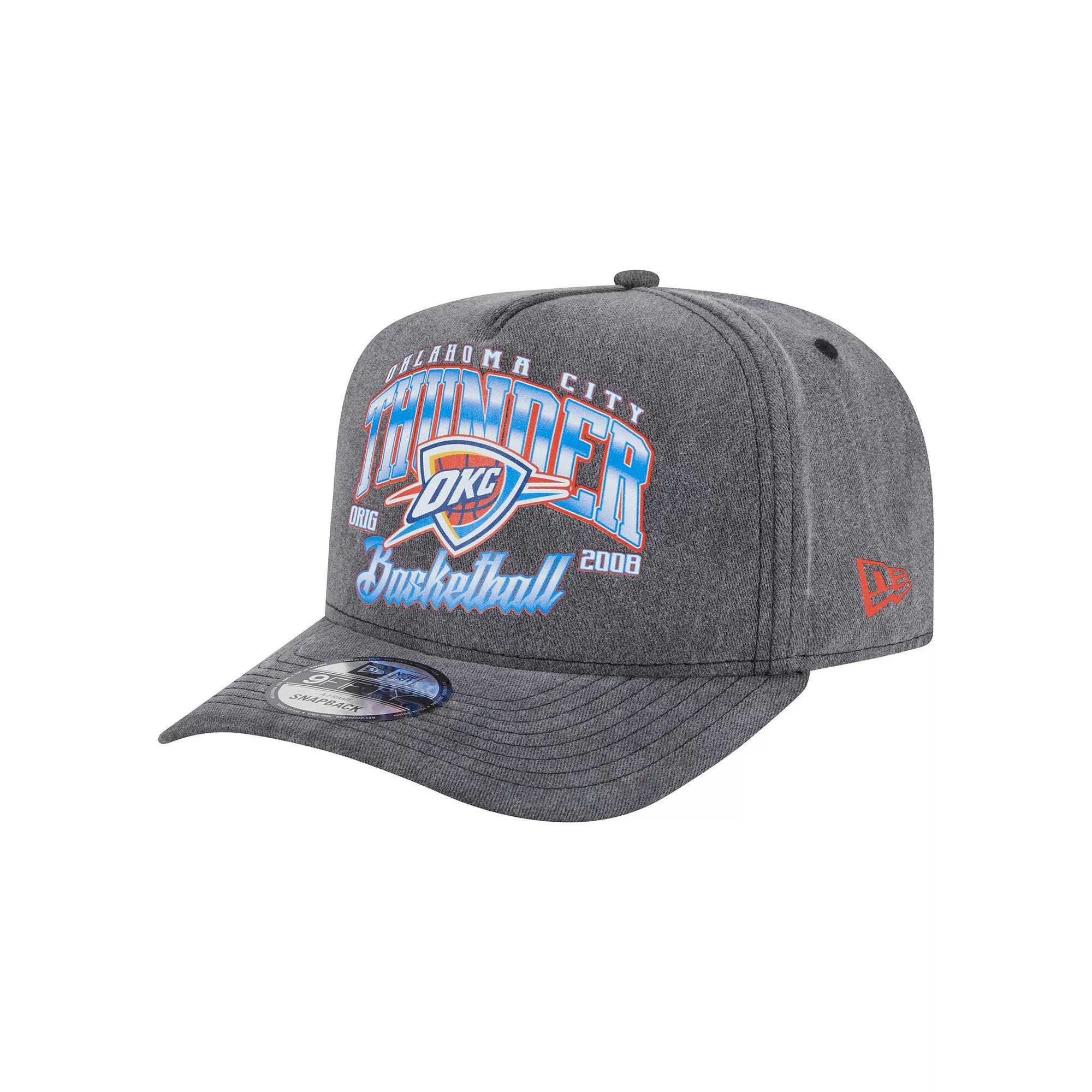 Men's New Era  Charcoal Oklahoma City Thunder Throwback Washed Pre-Curved 9FIFTY Snapback Hat Product Image