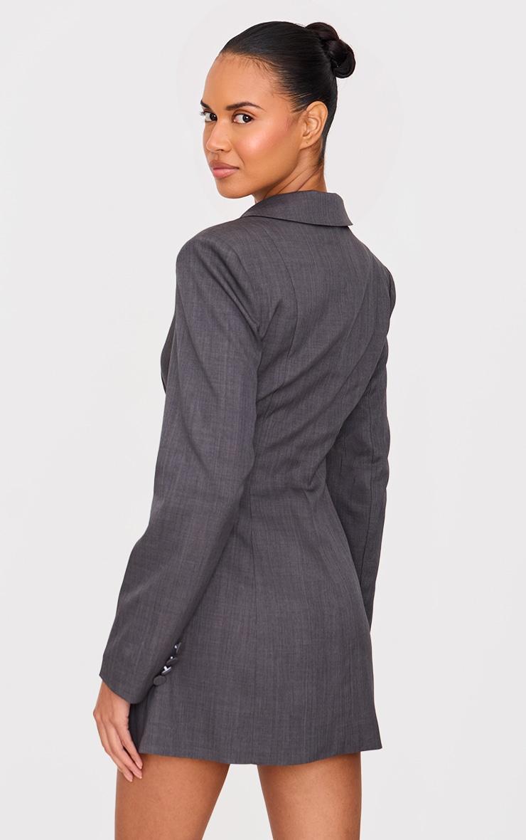 Charcoal Woven Cinched Waist Blazer Dress Product Image