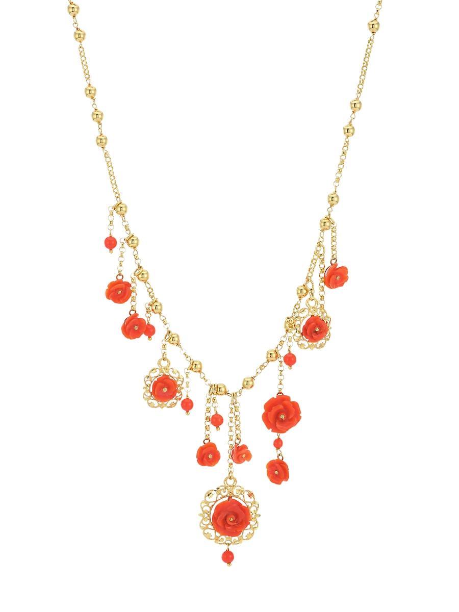 Womens 18K Yellow Gold Coral Rose Necklace Product Image