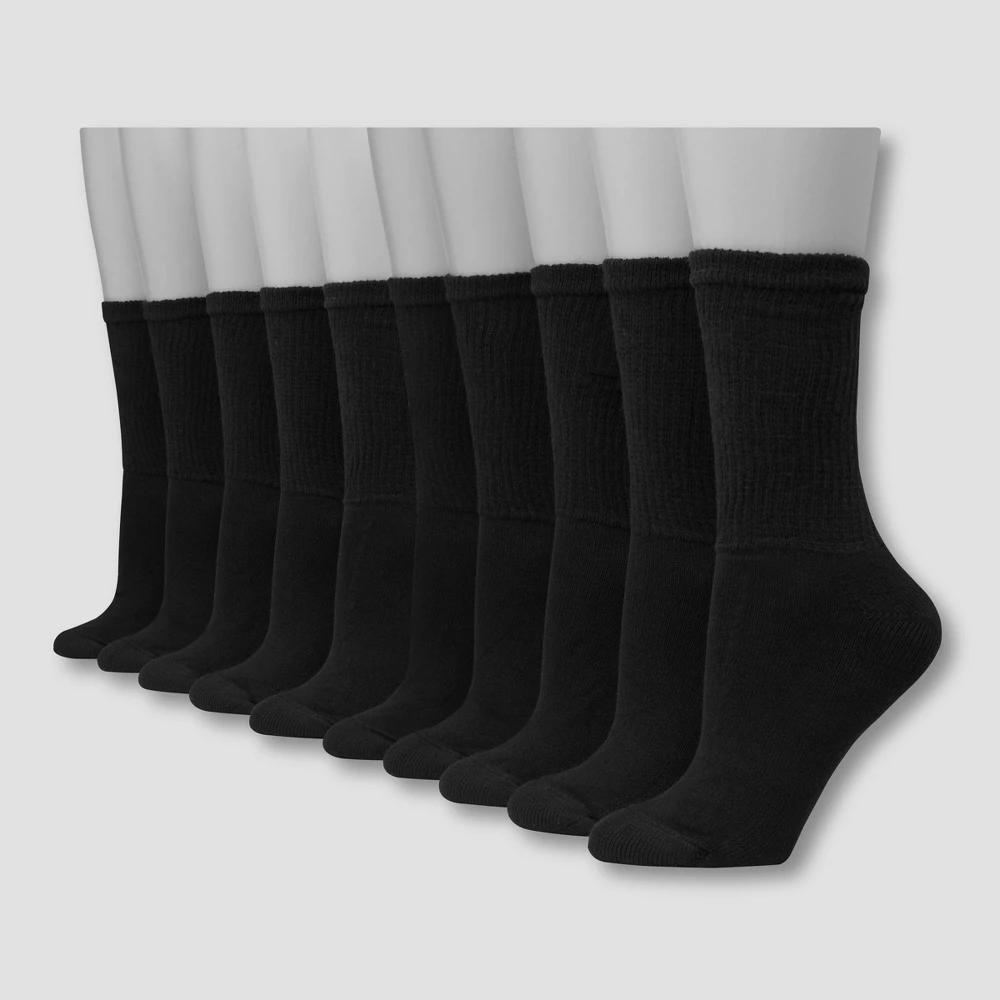 Hanes Womens Athletic Crew Socks, Full Sole Cushion, 10-Pairs Black 5-9 Product Image