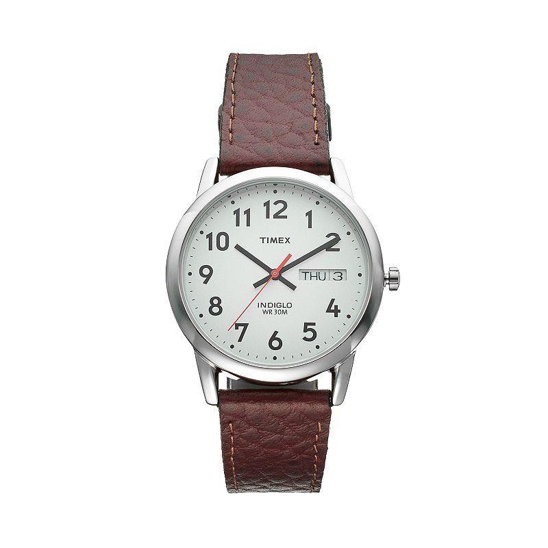 Men's Timex Easy Reader Watch with Leather Strap - Silver/Brown T20041JT Product Image