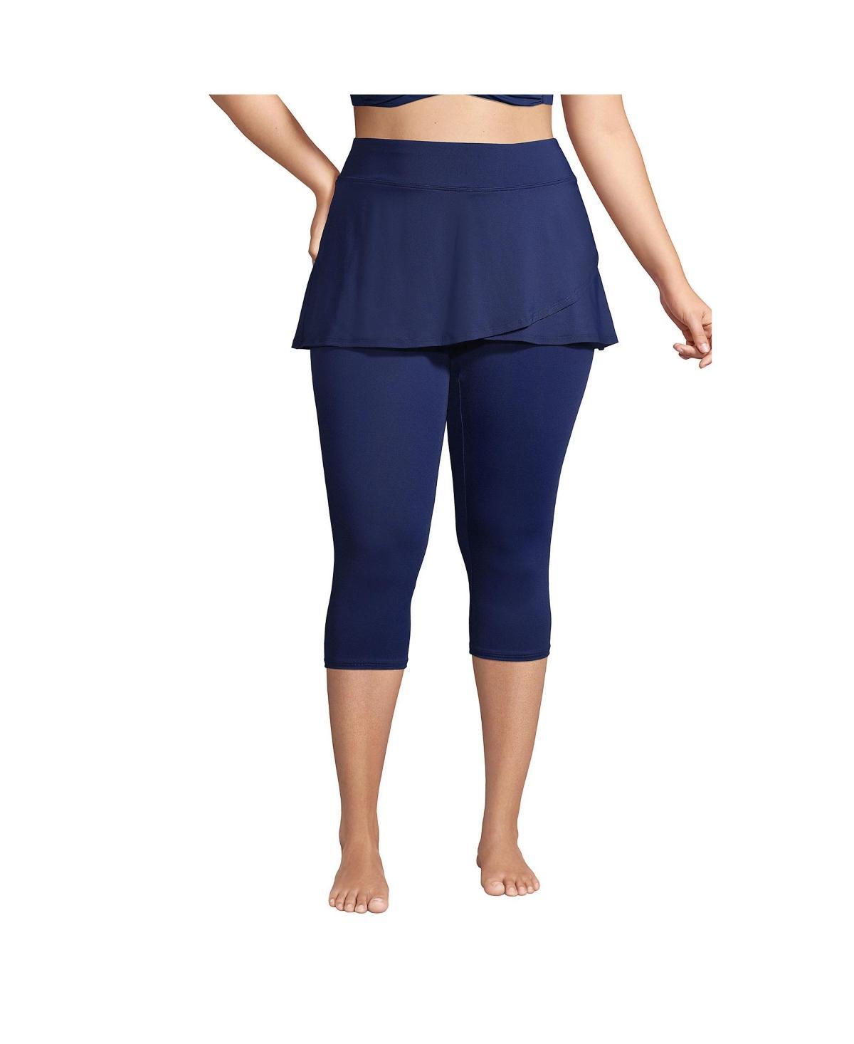 Plus Size Lands Chlorine Resistant High-Waist Crop Swim Leggings, Womens Deep Blue Product Image