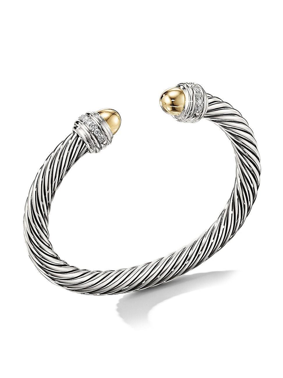 Womens Cable Bracelet With 14K Gold & Diamonds Product Image