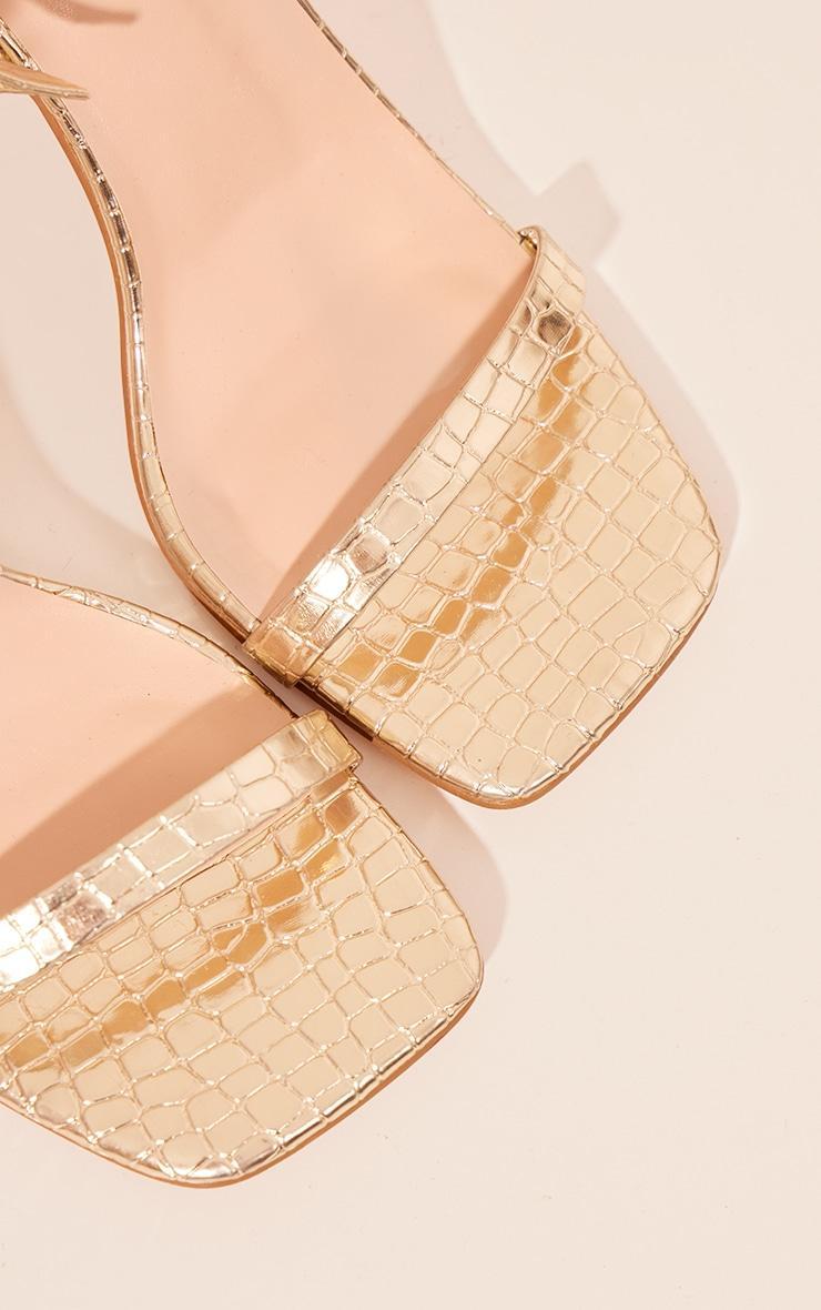 Gold Wide Fit Pu Croc Square Toe Barely There High Heeled Sandals Product Image