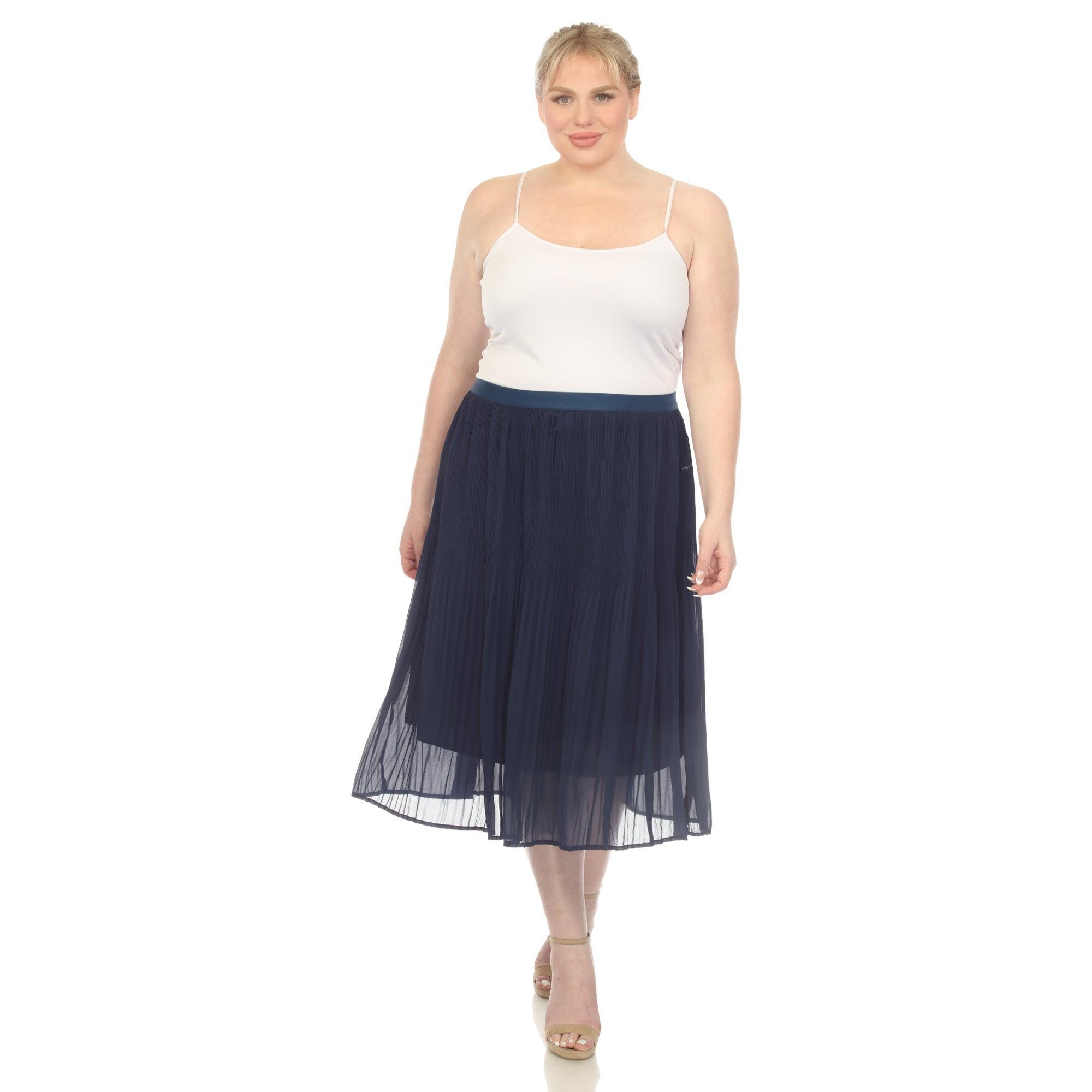 Plus Size Pleated Chiffon Midi Skirt Product Image