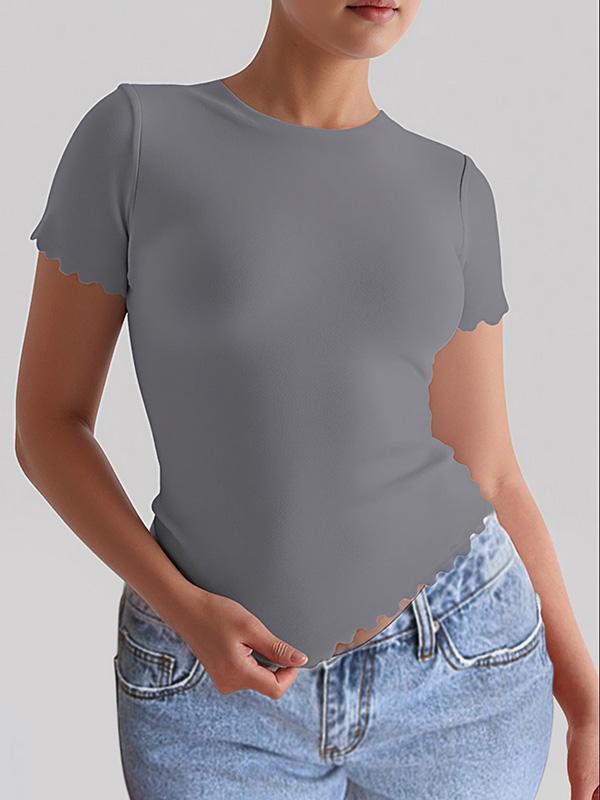 Short Sleeves Skinny Solid Color Round-Neck T-Shirts Tops Product Image