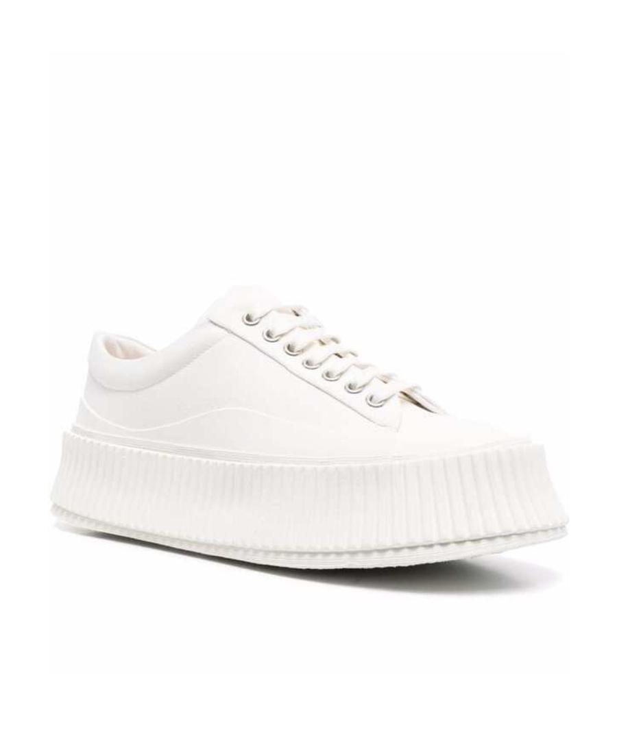 JIL SANDER Ridged Sole Leather Sneakers In White Product Image