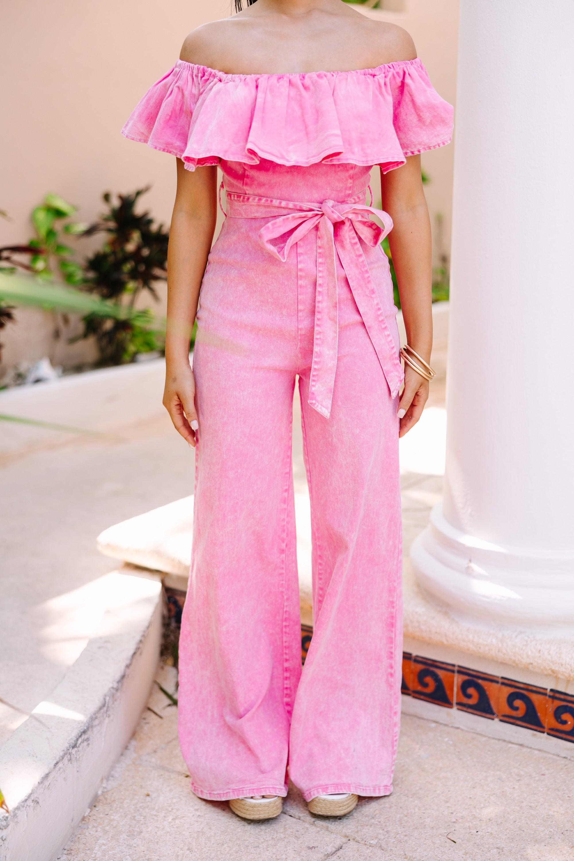 Looking For You Pink Acid Wash Jumpsuit Female Product Image