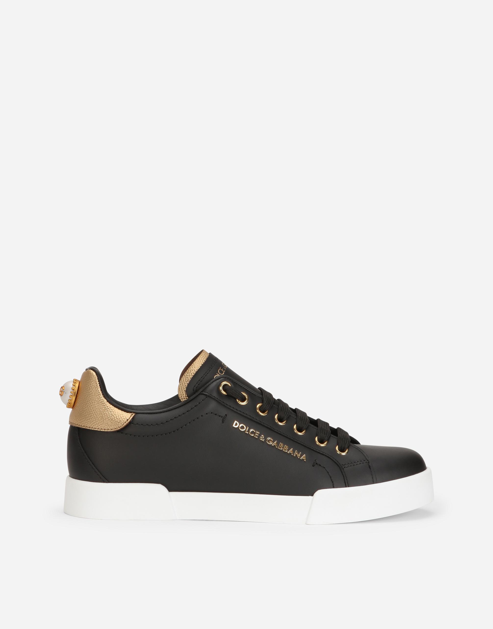 DOLCE & GABBANA Black Portofino Sneakers In Black/gold Product Image