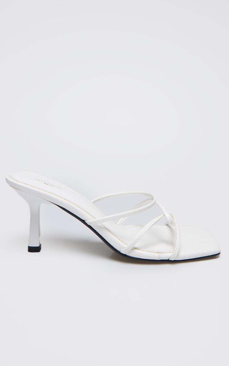 White PU Wide Fit Cross Over Strap Heeled Mules Product Image