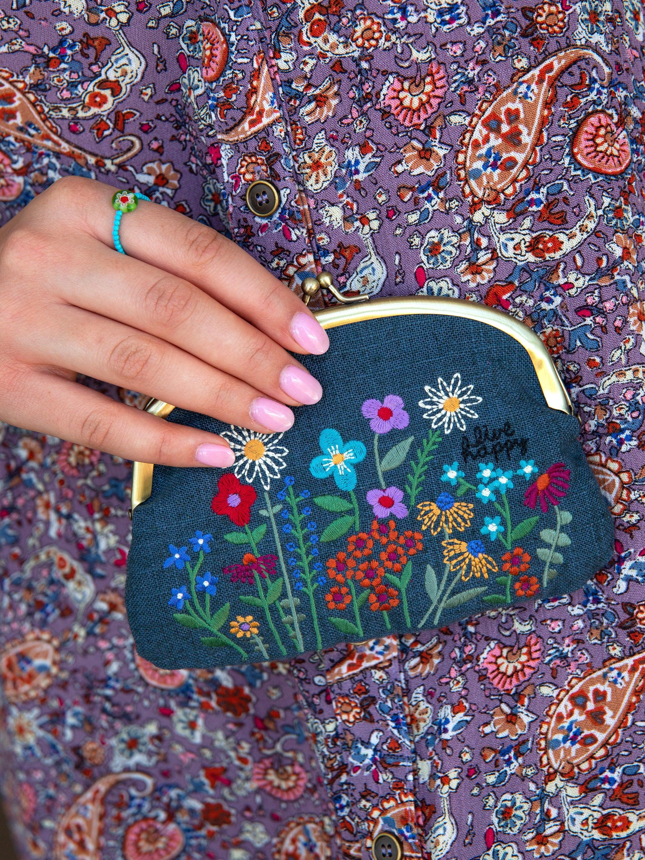 Embroidered Coin Purse - Washed Navy Product Image