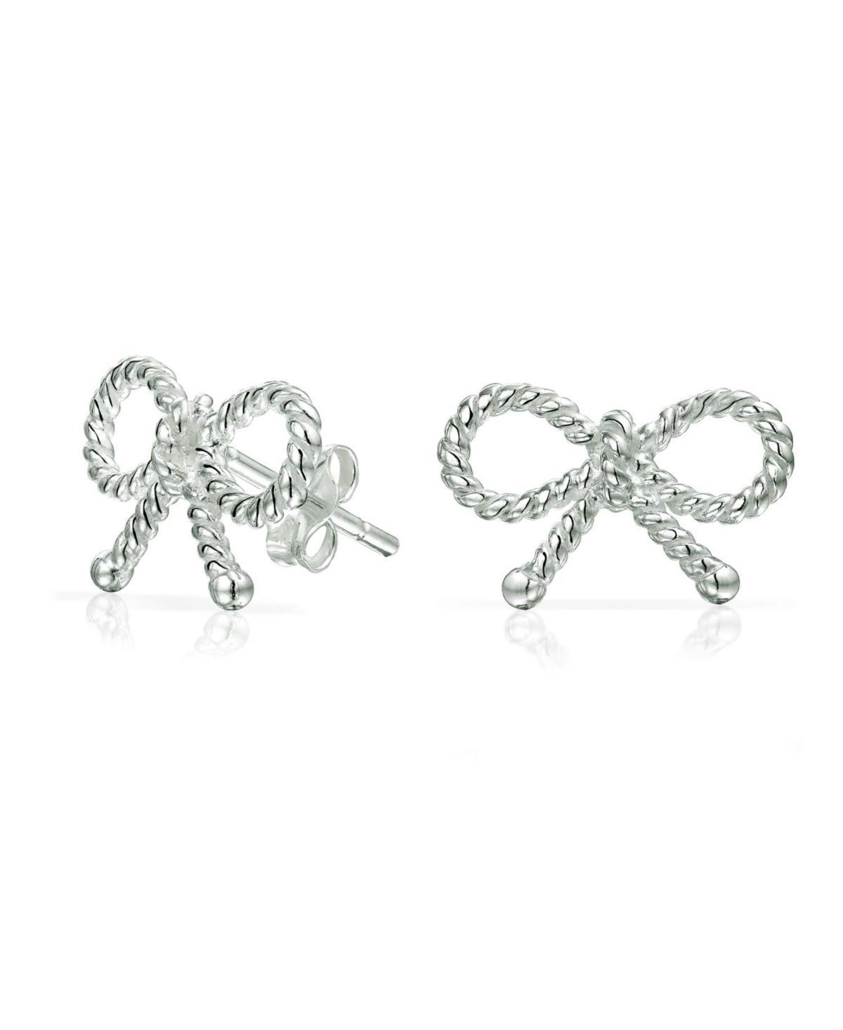 Bling Jewelry Delicate Simple Dainty Thin Twist Rope Cable Ribbon Birthday Present Bow Stud Earrings For Women ForSterling Silver Product Image