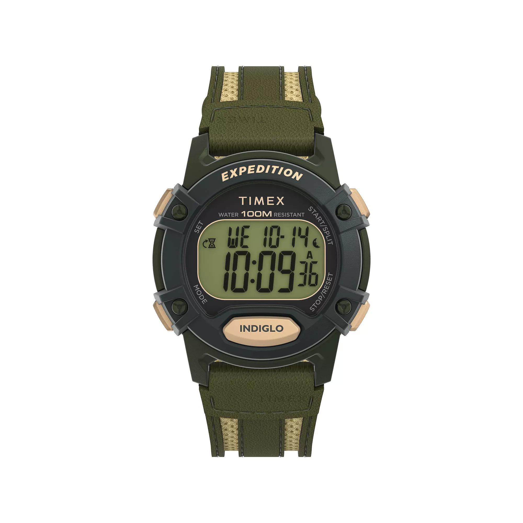 Timex® Men's Expedition Leather & Fabric Strap Digital Chronograph Watch - TW4B30300JT, Size: 40 mm, Green Product Image