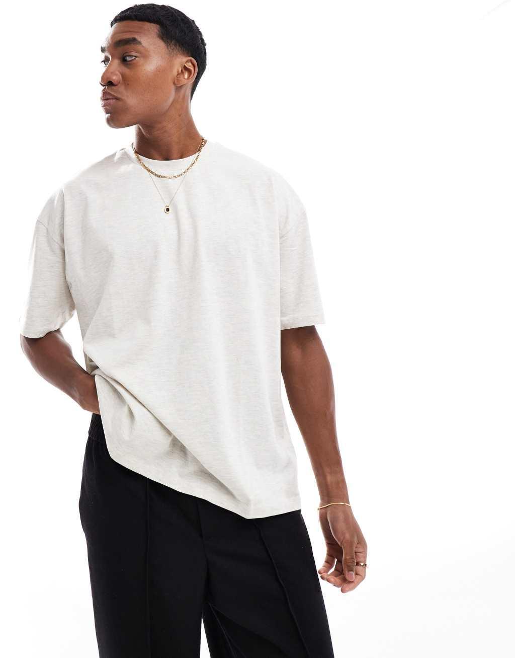 ASOS DESIGN oversized t-shirt in oatmeal heather with back print Product Image