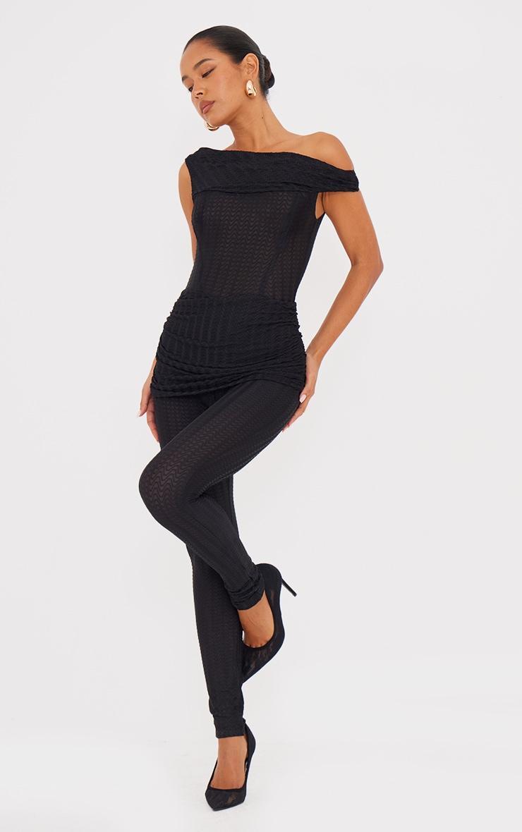 Black Textured Asymmetric Corset Detail Jumpsuit Product Image