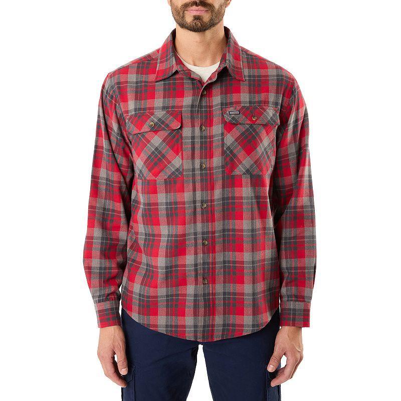 Mens Smiths Workwear Regular-Fit Plaid Two-Pocket Flannel Button-Down Shirt Grey Red Product Image