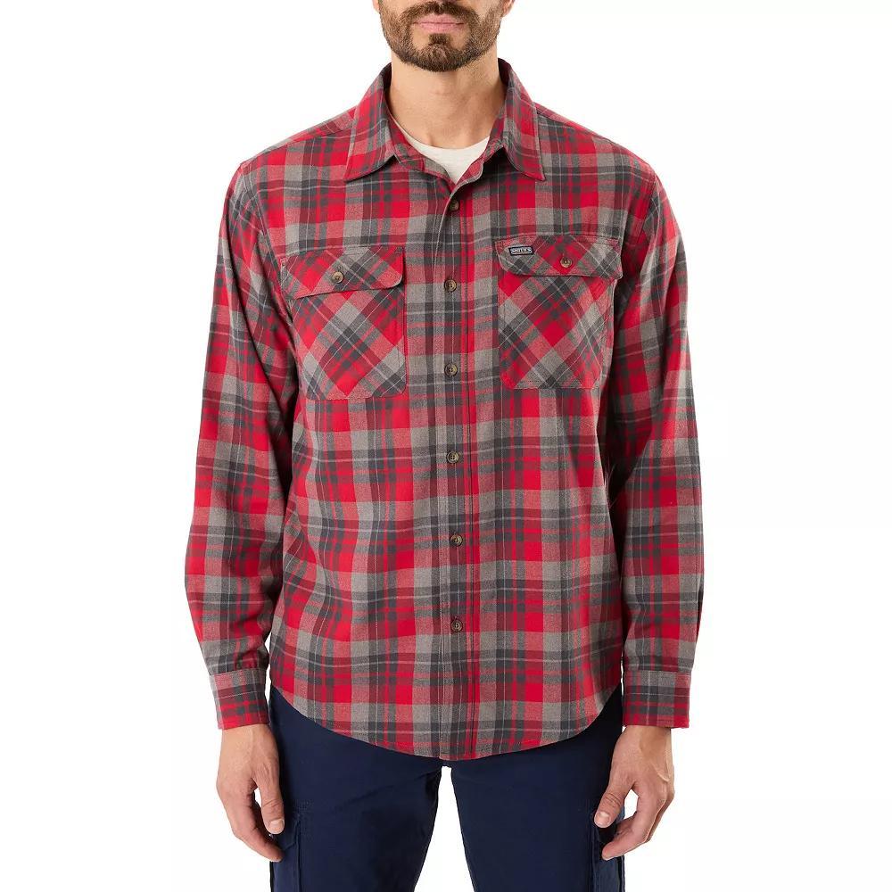 Men's Smith's Workwear Regular-Fit Plaid Two-Pocket Flannel Button-Down Shirt, Size: XL, Grey Red Product Image