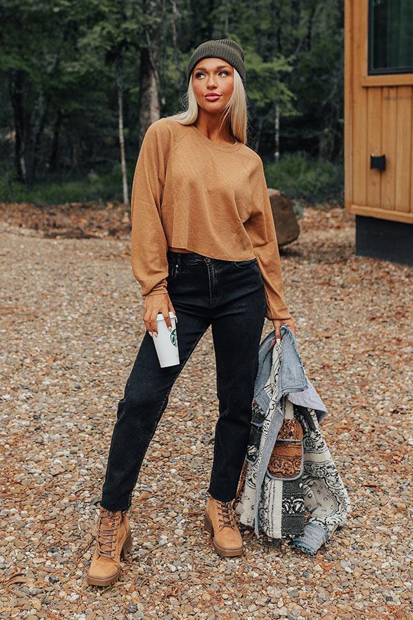 Hot Cocoa Divine Knit Crop Top In Camel Product Image