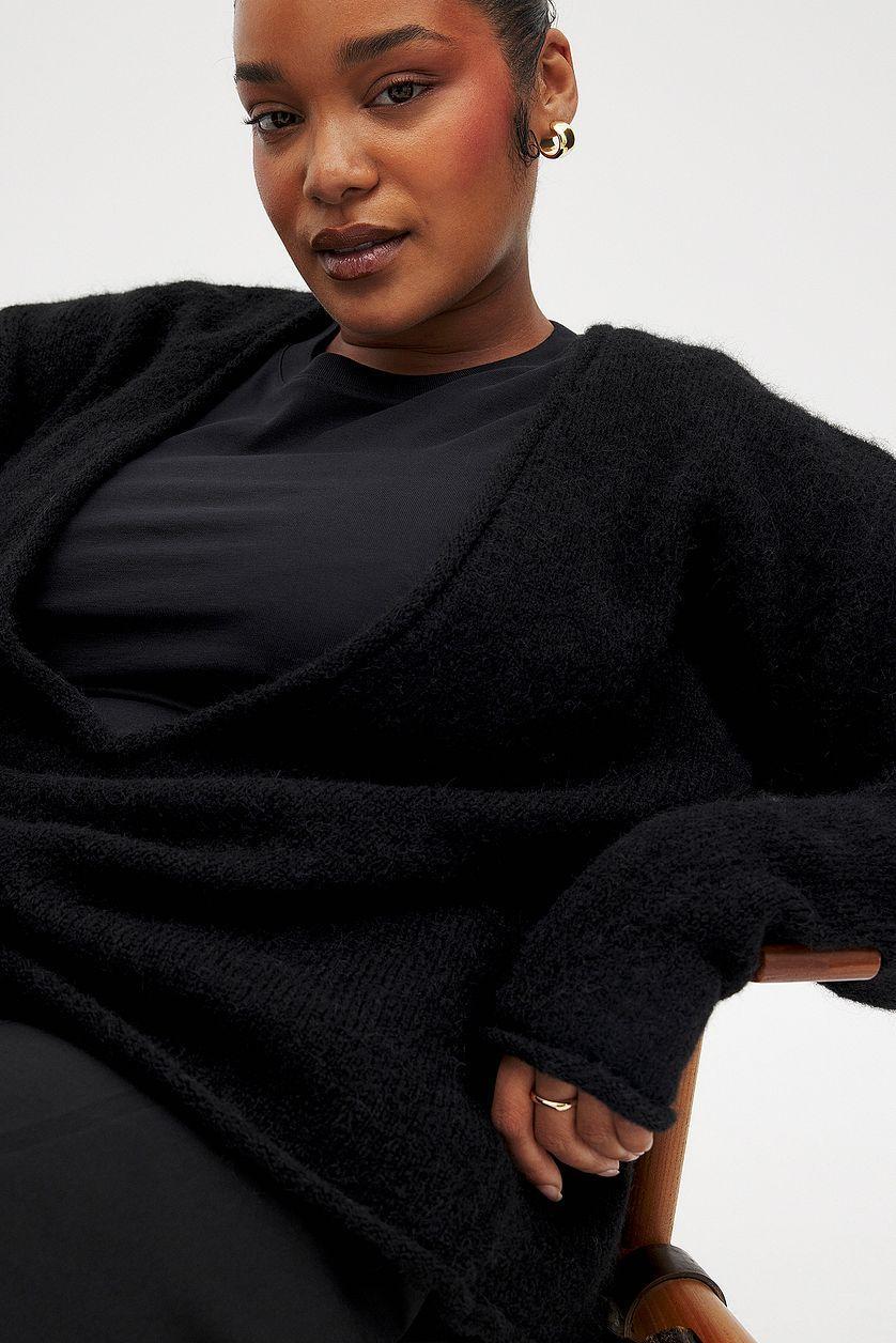 Knitted Deep V-neck Wool Blend Sweater Product Image
