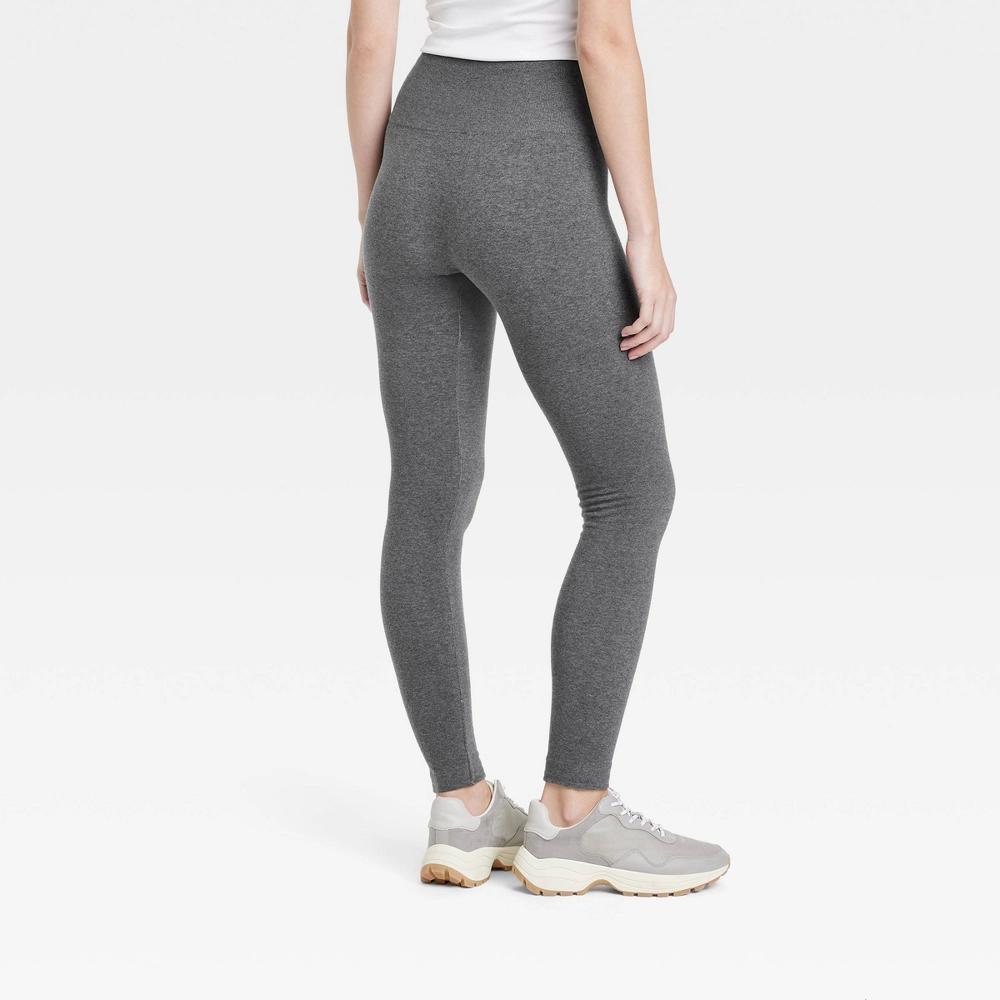 Womens High Waisted Cotton Seamless Fleece Lined Leggings - A New Day Heather 1X Product Image