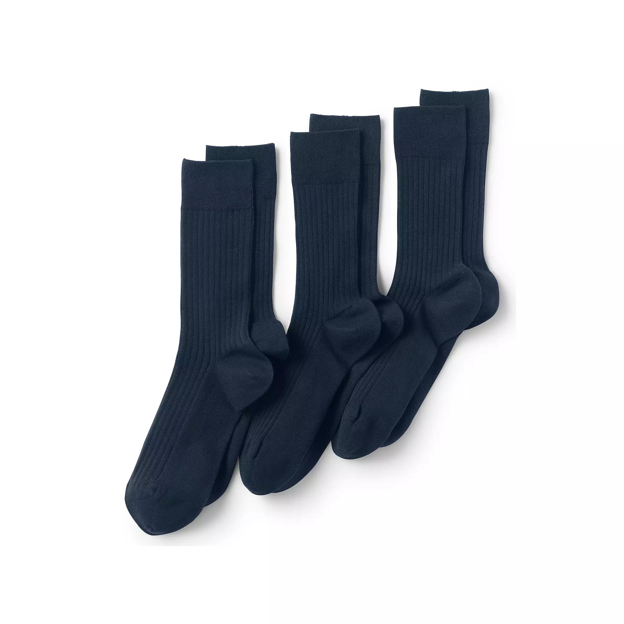 Men's Lands' End Seamless-Toe Cotton 3-Pack Dress Socks, Size: Large, Radiant Blue Product Image