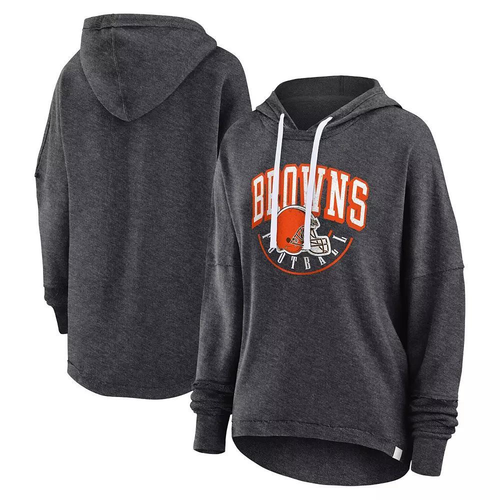 Women's Fanatics Branded Charcoal Cleveland Browns Lightewight Modest Crop Lounge Helmet Arch Pullover Hoodie,  Product Image