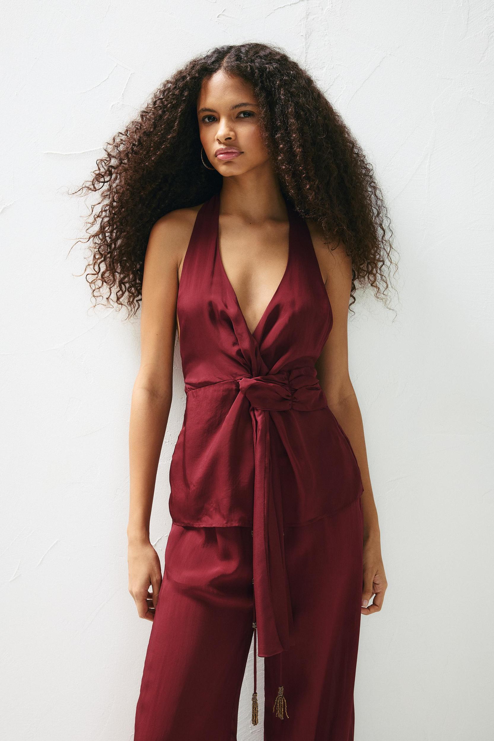 Wrap halter top with knot Product Image