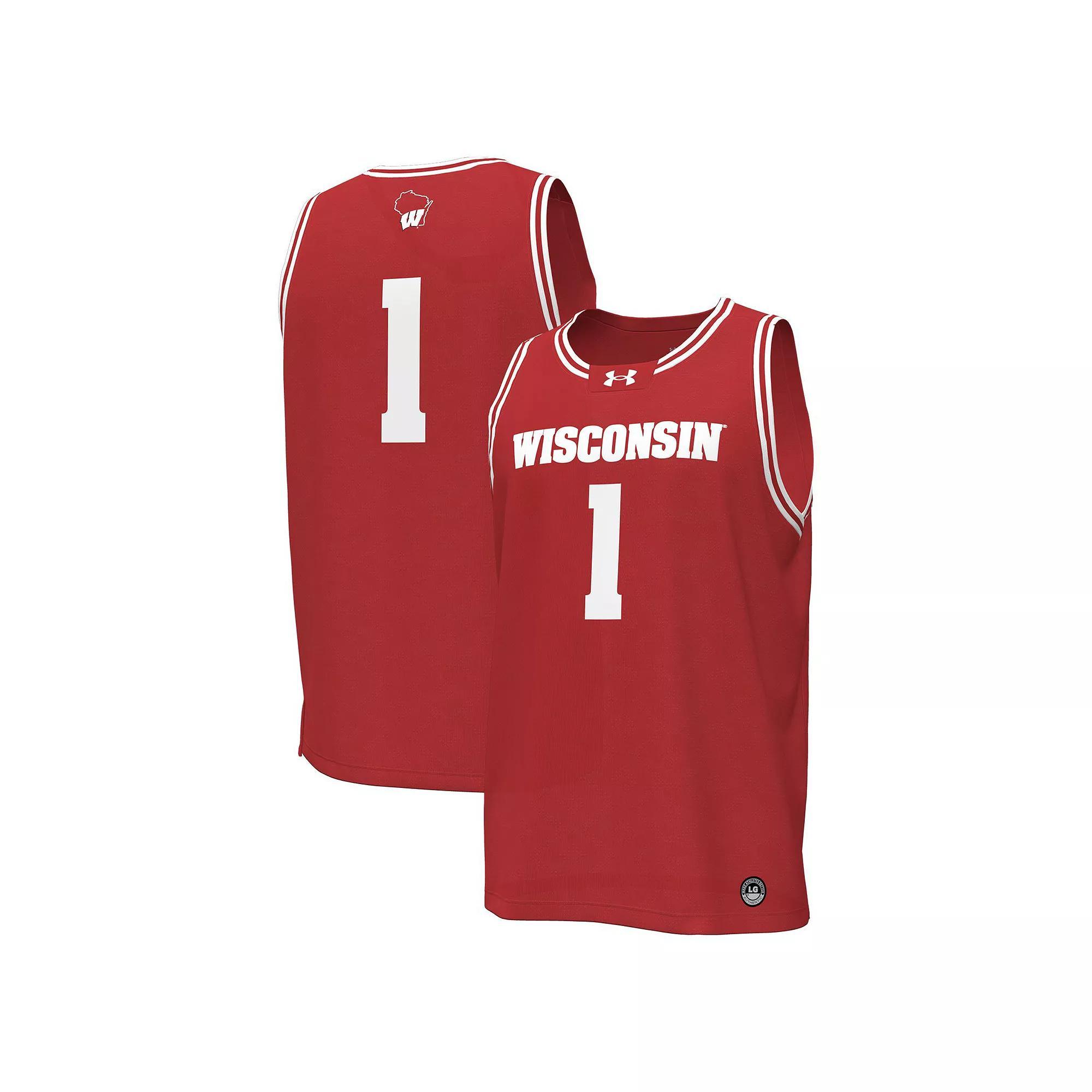 Men's Under Armour #1 Red Wisconsin Badgers Replica Basketball Jersey,  Product Image