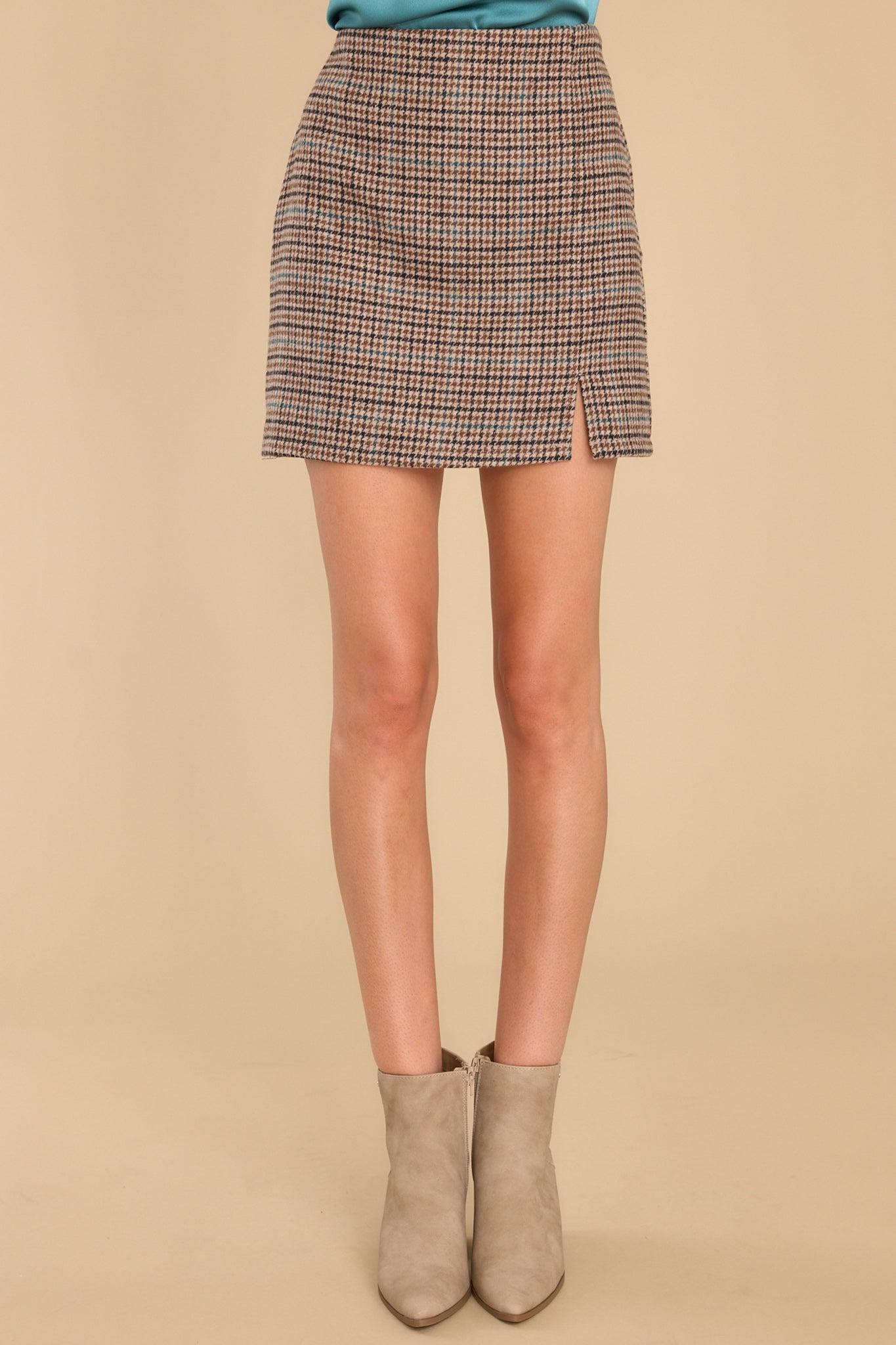 Don't Be Typical Tan Multi Plaid Mini Skirt Product Image