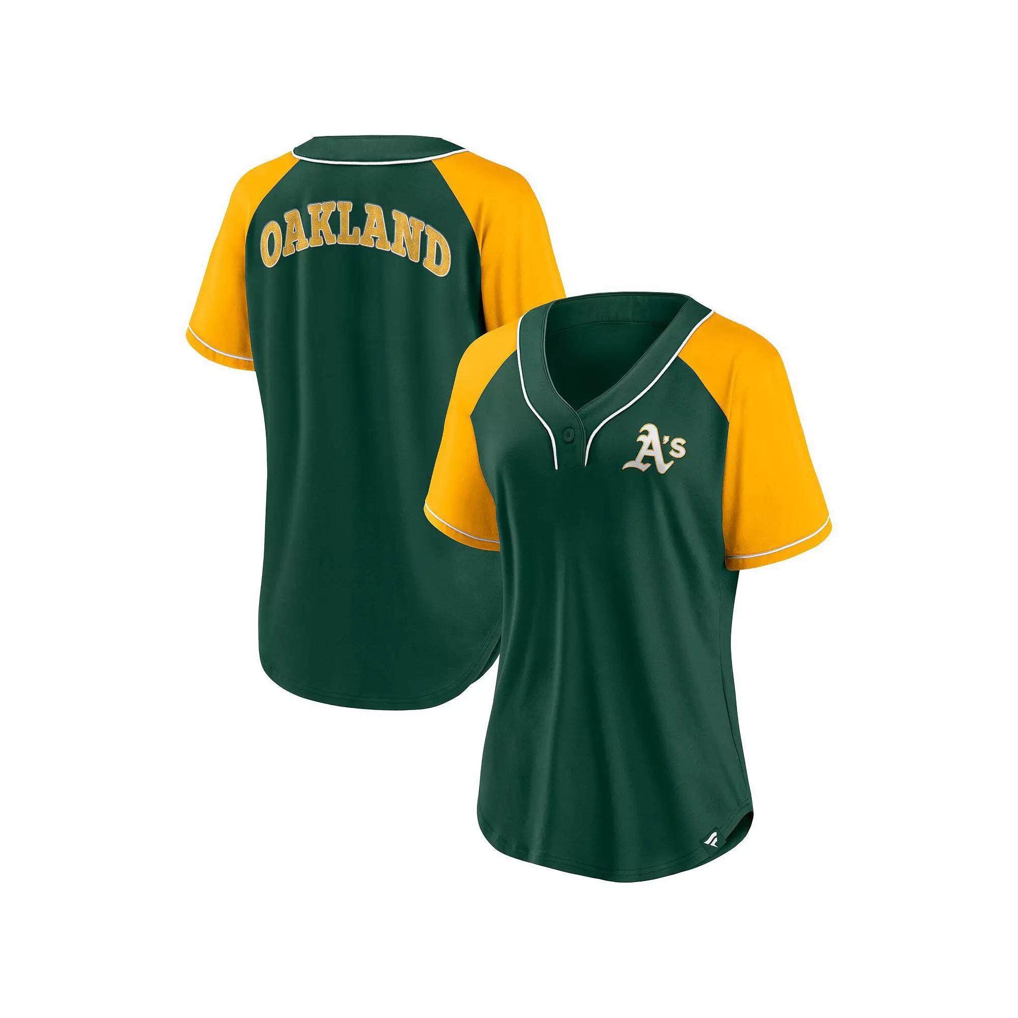 Women's Fanatics Branded Green Oakland Athletics Ultimate Style Raglan V-Neck T-Shirt, Size: Small Product Image